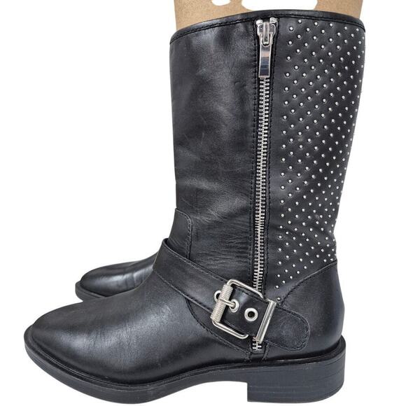 Steven Steve Madden Zain Black Leather Boots Silver Stud/Buckle/Zipper 7.5 - Picture 3 of 6